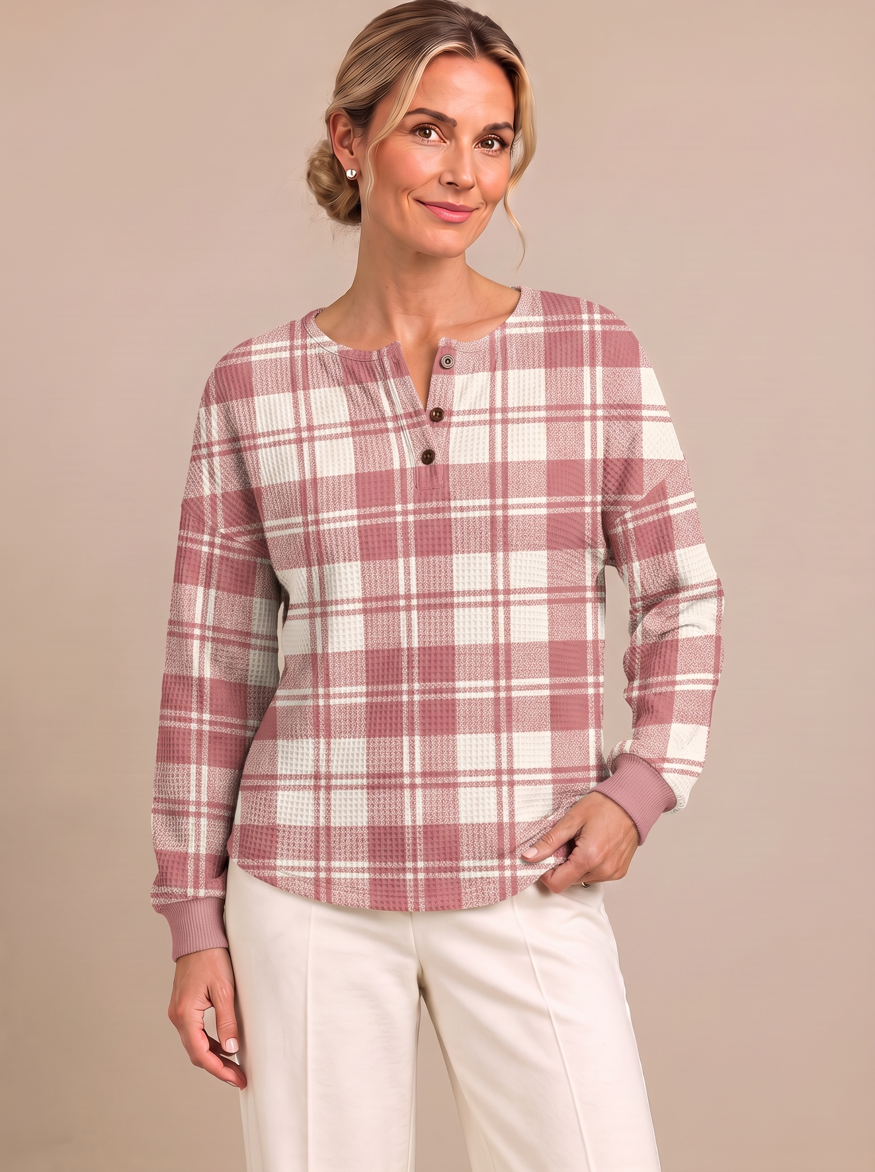 Emma - Blush Plaid Top