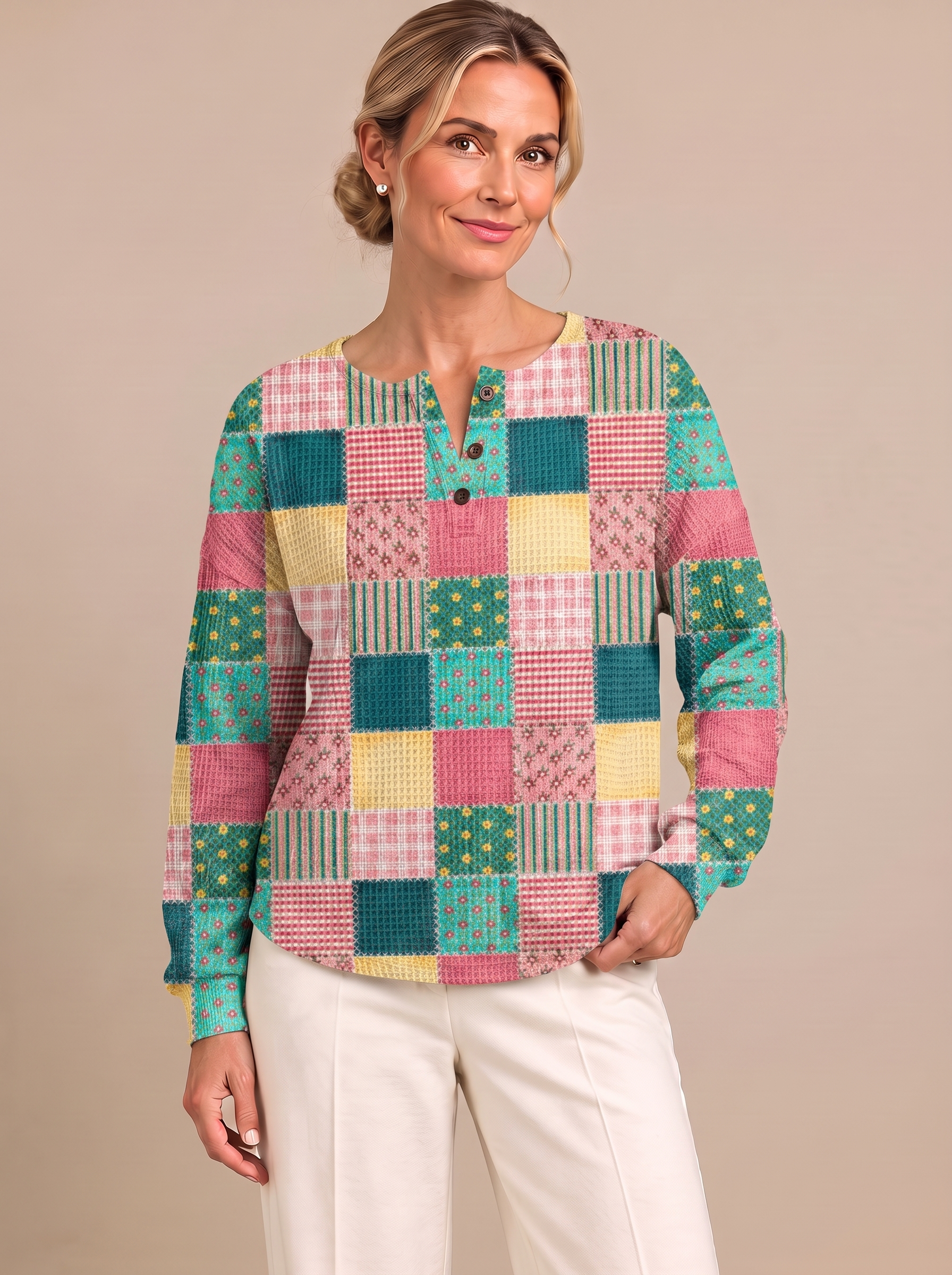 Ruth - Pink and Turquoise Patchwork Top