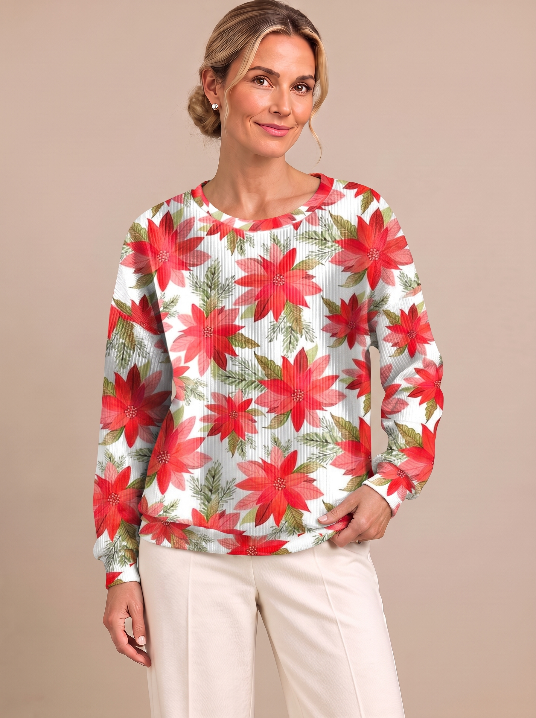 Tessa - Red Poinsettia Print Top