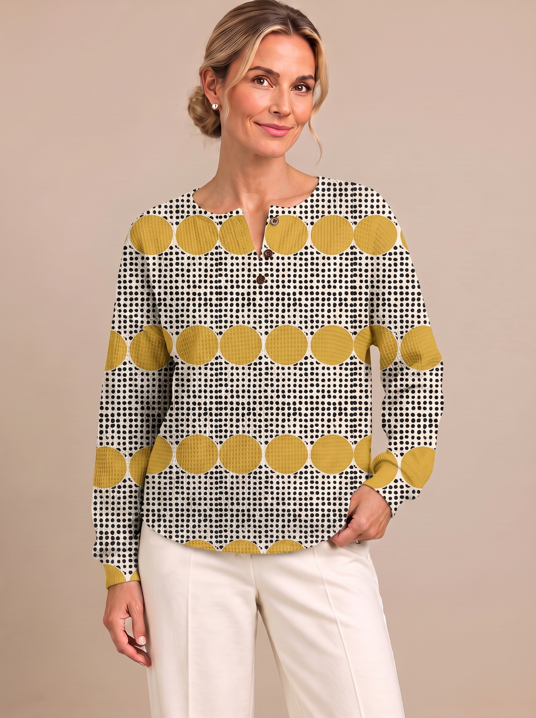 Theresa - Mustard Circle and Grid Top