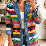 Caroline | Vintage Feather-Print Denim Jacket