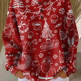 Caroline - Red Christmas Top with White Motifs