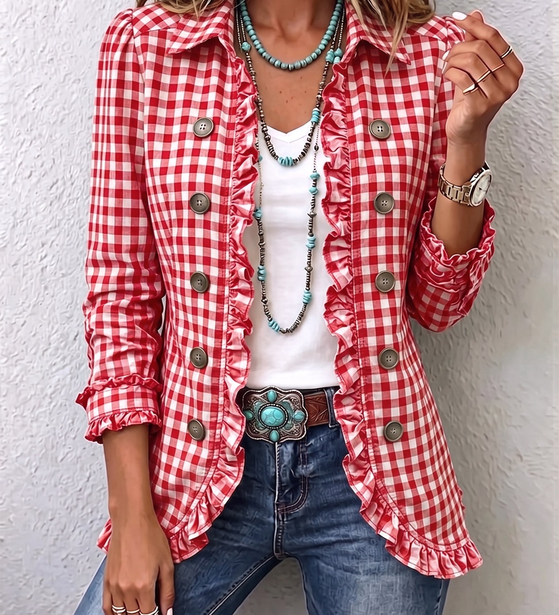 Purification | Gingham Check Jacket with Ruffles