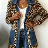 Lorena | Leopard Print Long Jacket with Denim