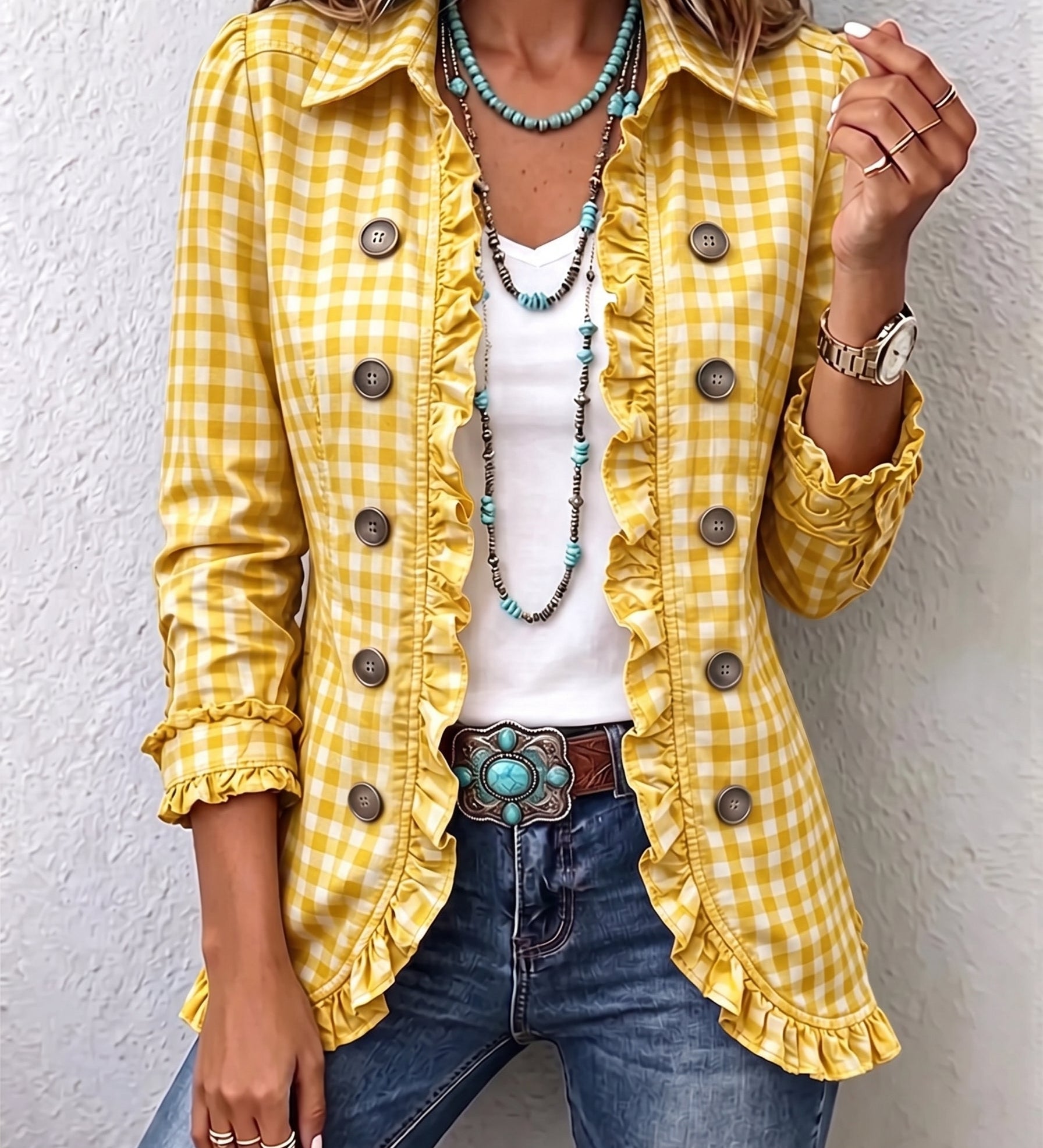 Purification | Gingham Check Jacket with Ruffles