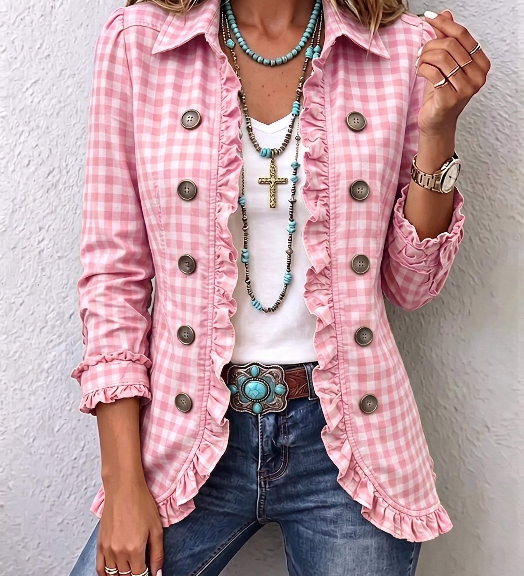 Purification | Gingham Check Jacket with Ruffles