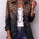 Sabina | Black Leopard Blazer Jacket with Ruffles