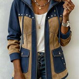 Adriana | Hooded Jacket in Navy and Camel