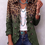 Ramona | Green Leopard Print Blazer Jacket with Ruffles