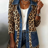 Lorena | Leopard Print Long Jacket with Denim