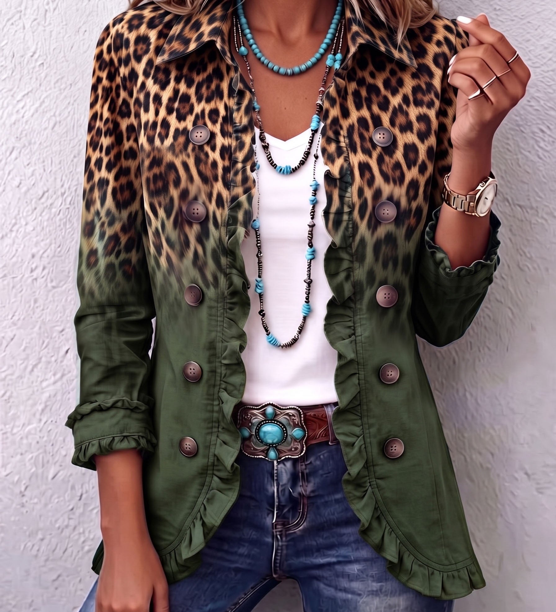 Mercedes | Leopard Print Blazer Jacket with Ruffles