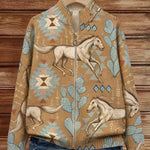 Kaitlyn - Cactus & Desert Horse Zip-Up Cardigan