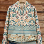 Olivia - Retro Floral Botanical Print Zip-Up Cardigan