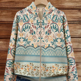 Olivia - Retro Floral Botanical Print Zip-Up Cardigan