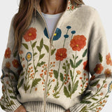 Wrenna - Cardigan with Zip in a Meadow of Wildflowers