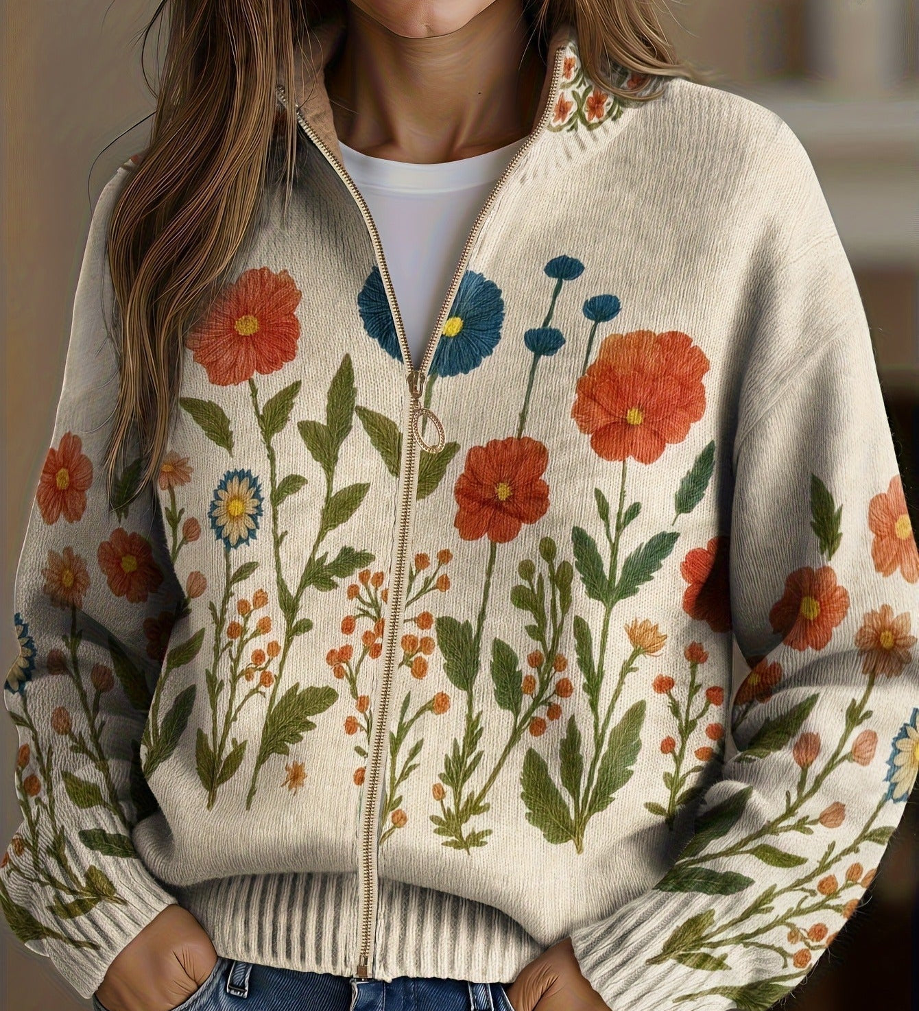 Brianna - Wildflower Field Zip-Up Cardigan