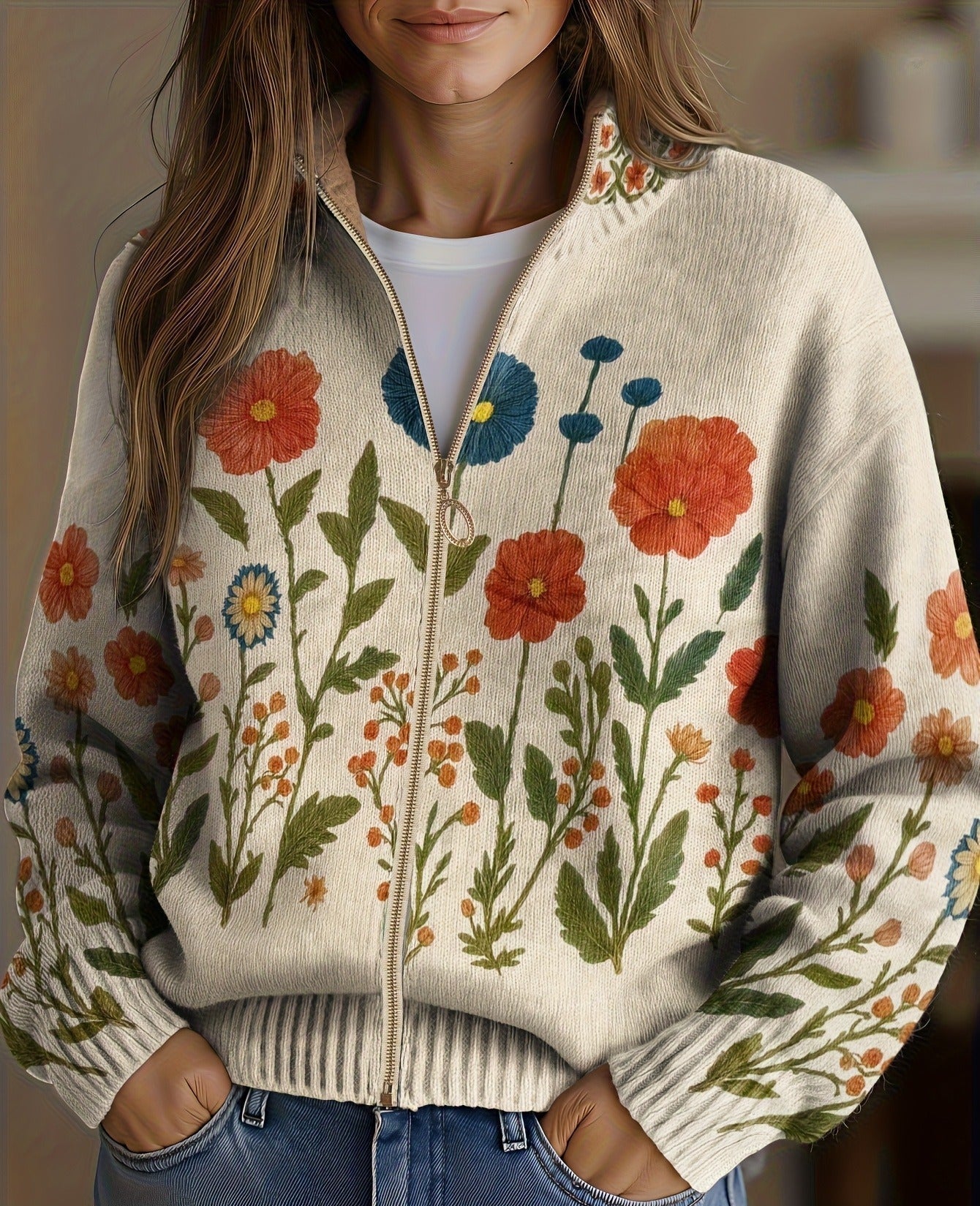 Brianna - Wildflower Field Zip-Up Cardigan