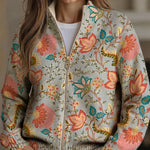 Hailey - Retro Floral Garden Zip-Up Cardigan