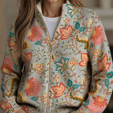 Hailey - Retro Floral Garden Zip-Up Cardigan